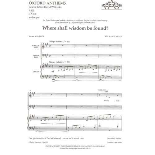 Andrew Carter Where shall wisdom be found